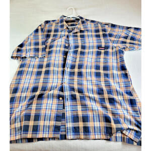 Dickies Men's Plaid Button Up Shirt 2XL Black Blue Gray Short Sleeve Workwear